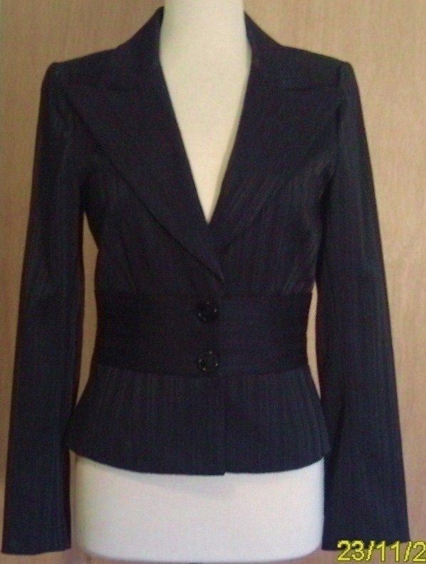 ARDEN B. BLACK STRETCH PINSTRIPE BLAZER/JACKET, 6  