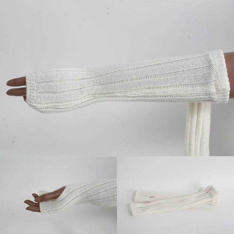 A1908 WHITE LONG FINGERLESS GLOVES ARM WARMERS WOMEN  