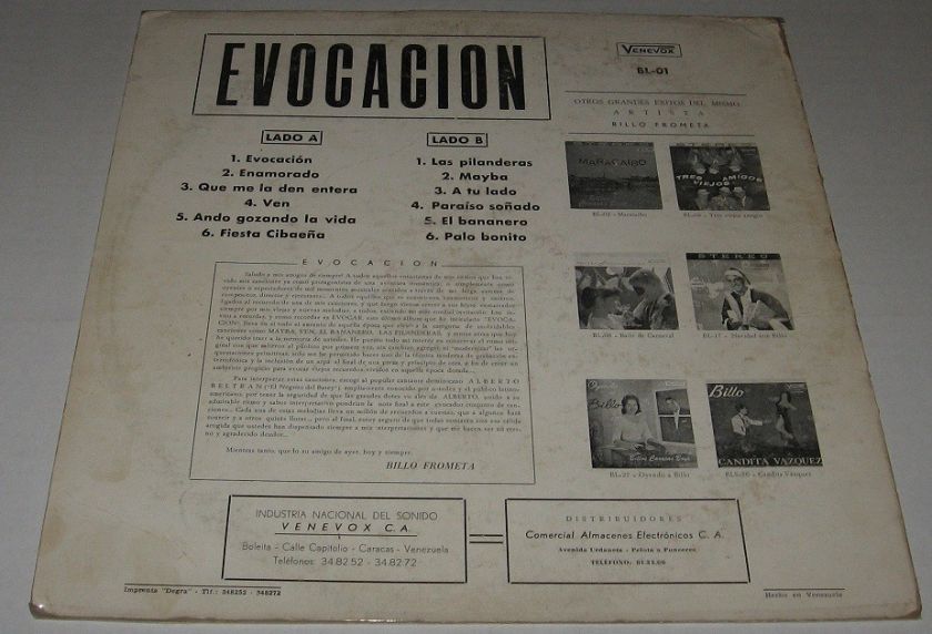 BILLO FROMETA   EVOCACION   VENEZUELA LP caracas boys  