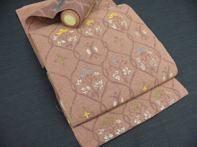 Pink Brown Tsumugi Nagoya Obi Fabric Bolt O368  