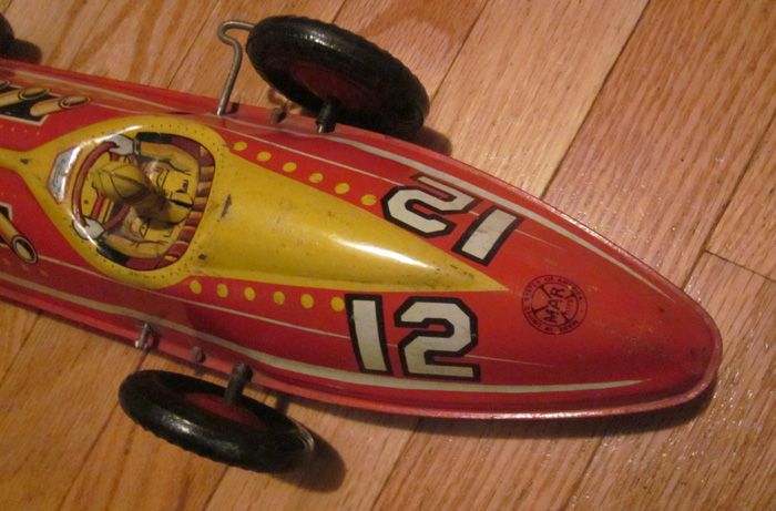 TIN WIND UP MARX 16 STREAMLINE RACE CAR nMINT w/Tin Driver RARE Org 