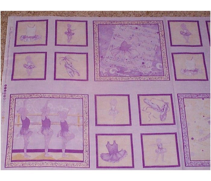 Ballerina Dance Ballet Lavend Blocks Quilt Panel Fabric  