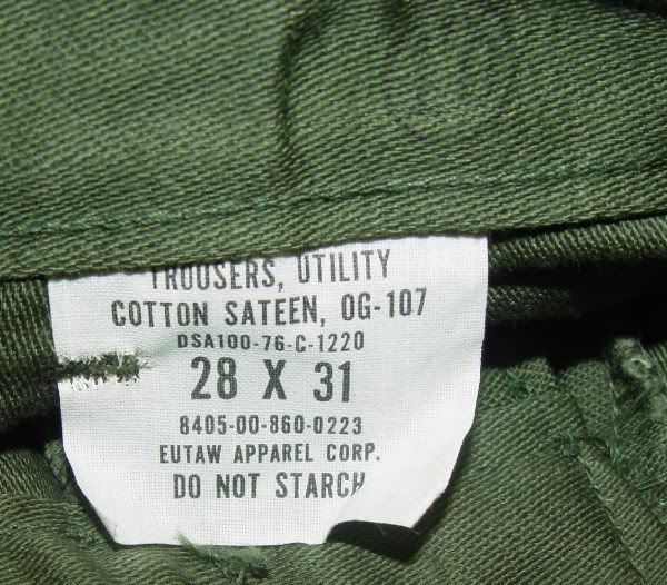 VIETNAM UTILITY TROUSERS BUTTON FLY PANTS FATIGUE 28x31  