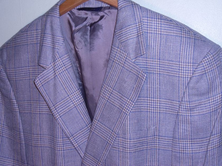 Brooks Brothers Beig Blue Wool Silk Linen Coat 44 L  