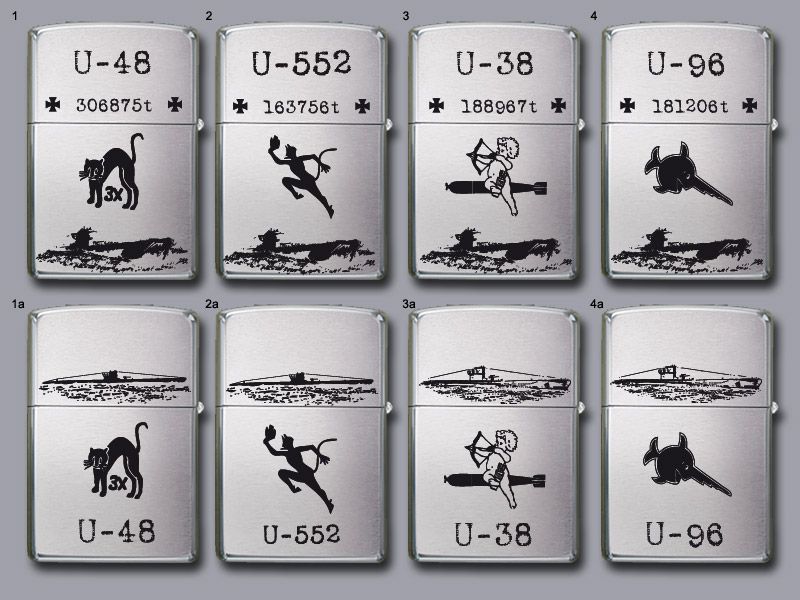 Unique ww2 german Kriegsmarine u boat ZIPPO   Famous aces emblems 