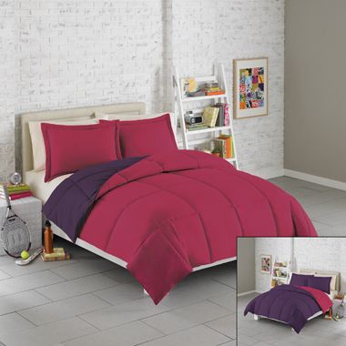 Solid REVERSIBLE COMFORTER SET Microfiber BERRY/PURPLE  