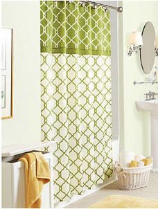 Green and Cream Ivory Trellis Geomteric Fabric Shower Curtain New 