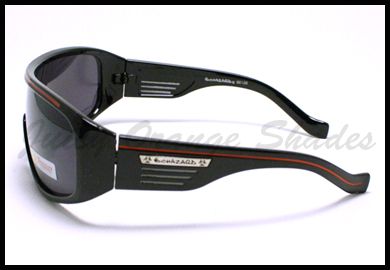 Mens ROBOT Style Futuristic BIOHAZARD Sunglasses BLACK w/ RED STRIPE 