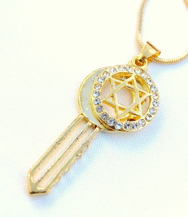 Necklace & Star of David / Key pendant rhodium ISRAEL  