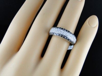 MENS WOMENS WHITE GOLD BLACK AND WHITE DIAMOND WEDDING FASHION BAND 