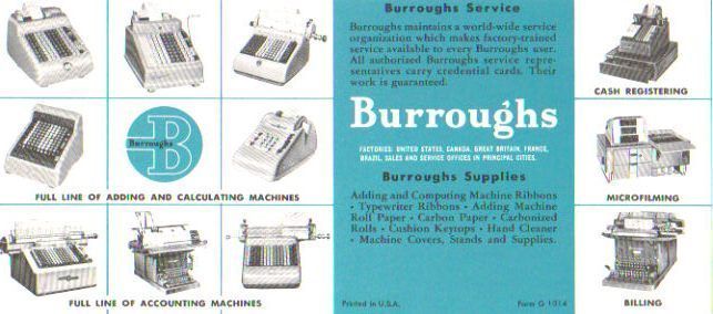 Old Burroughs Office Machines Advertising Blotter  