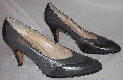   Ferragamo Italian High Heels Pumps Shoes Blue Gray Leather Womens 7 B