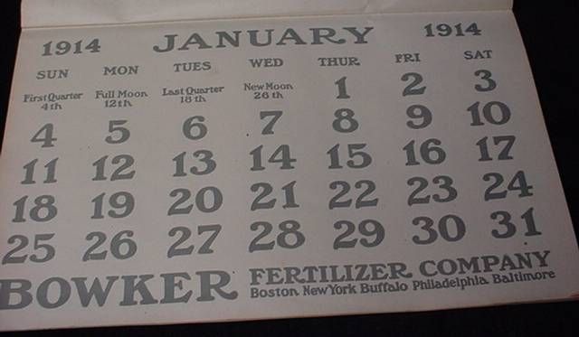 1914 Bowker Fertilizer Calendar With Full Pad WW1 Year  