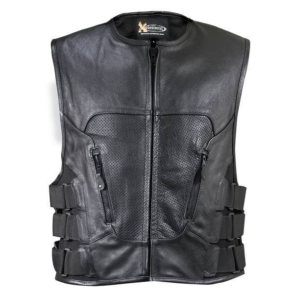 Xelement Stripped Regulator Black Leather Biker VEST  