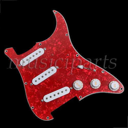 Loaded Strat Pickguard, Red Pearl/ White, Fits Fender  