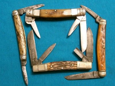 LOT 4 ANTIQUE VINTAGE BONE CONGRESS KNIFE KNIVES FOLDING POCKET 