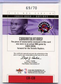 Chris Bosh 2004 05 E XL Court Authentics 4CLR Patch /70  