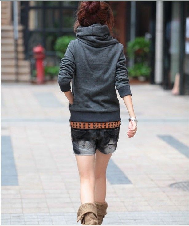   Fashionable Casual Long Sleeve Pure Color Cotton Sweaters Hoody  