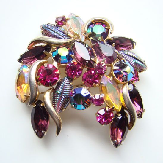 Vintage Rhinestone Brooch Unsigned Kramer Unusual Stone  