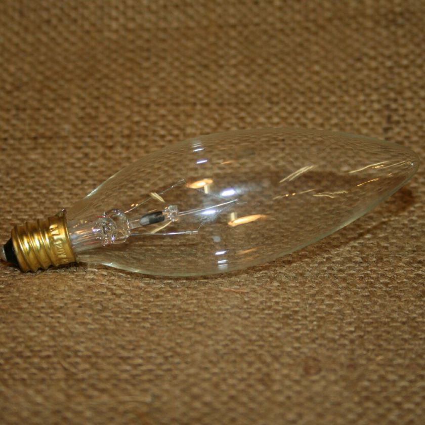 This is a long torpedo style 120 volt 40 watt clear light bulb.