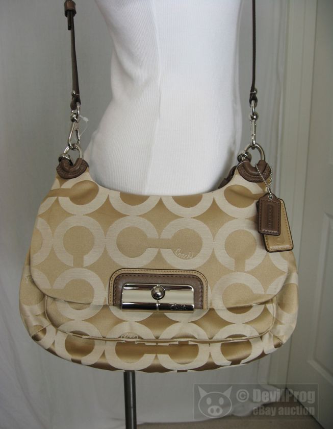 COACH 16953 KRISTIN OP ART SATEEN HIPPIE Crossbody Bag Purse Khaki 