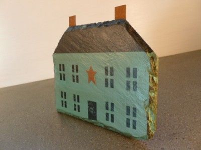 Colonial Style Painted Slate & Metal 5 House Figure  