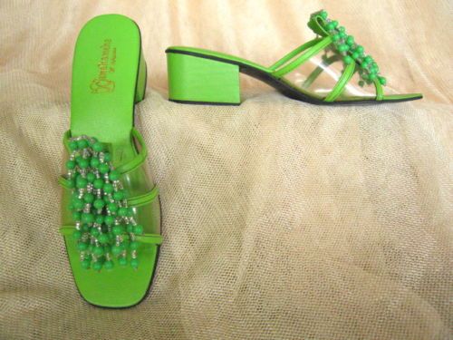 KAMEHAMEHA HAWAII VINTAGE GREEN JEWELED SANDALS~5  