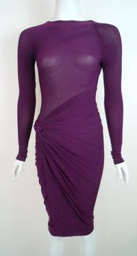 Sexy DONNA KARAN Purple Jersey Gathered Slinky Cocktail Dress P  