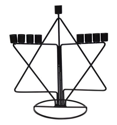 Judaica Hanukkah Lamp Menorah BLACK MAGEN DAVID 20 CM Israel Gift 