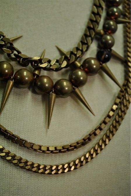 Rodrigo Otazu Multi Chain w/ Spikes Bib Necklace NEW  