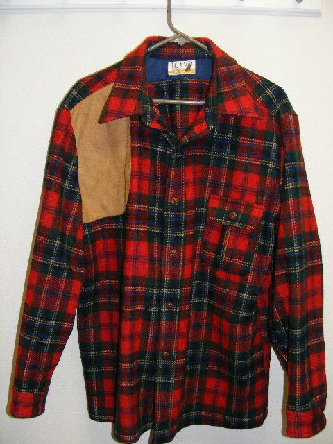 LOBO PENDLETON Vintage Red Plaid Wool/Leather Shooting Hunting Shirt 