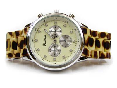 CHEETAH SILVER ANIMAL PRINT GENEVA OVERSIZED WOMENS BOYFRIEND WATCH 