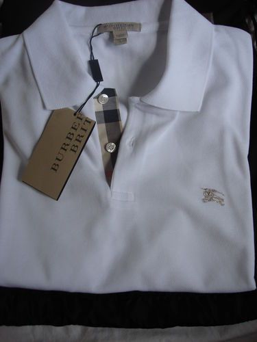 BURBERRY Mens Classic Cotton Check Placket Polo Shirt White Slim Fit 