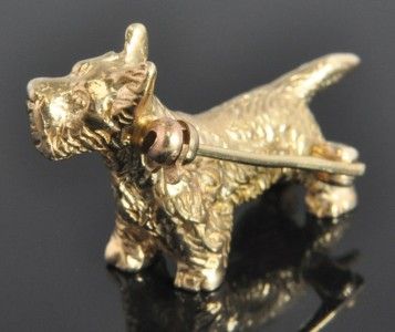   Vintage 14K Yellow Gold Scottish Terrier Puppy Dog Heavy 3D Pin Brooch