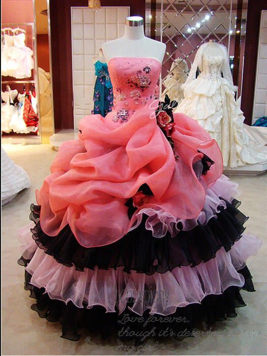 2012 Pink Strapless Ball Gown Prom Dress Floral Quinceanera Dress Or 