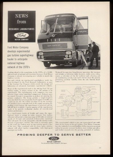 1964 Ford Gas Turbine semi truck photo & diagram vintage print ad 