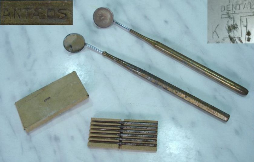 ANTIQUE DENTAL EXAM MIRRORS & DRILL BITS SET  