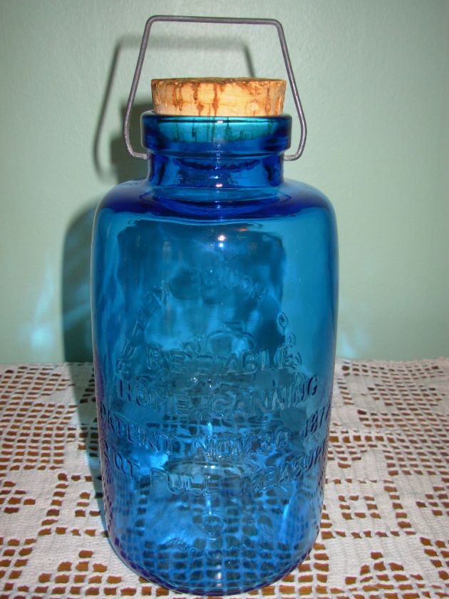 Blue Glass Good House Keepers Jar ~ Made In Italy ~ Excellent 