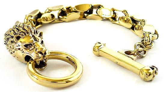 HEAVY KING LION CHAIN LINK GOLD BRASS BIKER BRACELET 8  