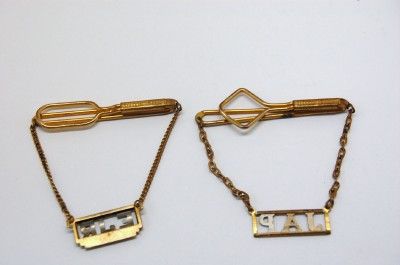 Mens 1930s Swank 2 TIE BAR clasp Drop Chain INITIALS  