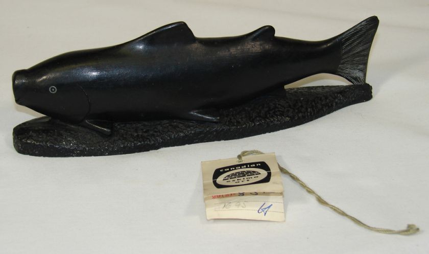 INUIT Soapstone Carving ARCTIC CHAR FISH S.Kasudluak  