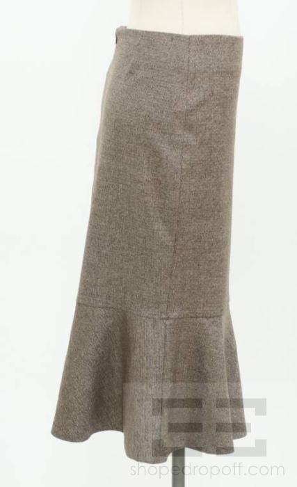 Luisa Beccaria Brown Tweed Wool Flounce Hem Skirt Size 42  