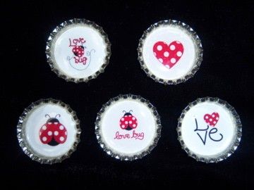 bottle cap charms lovebugs lady bugs heart valentine silver toned 