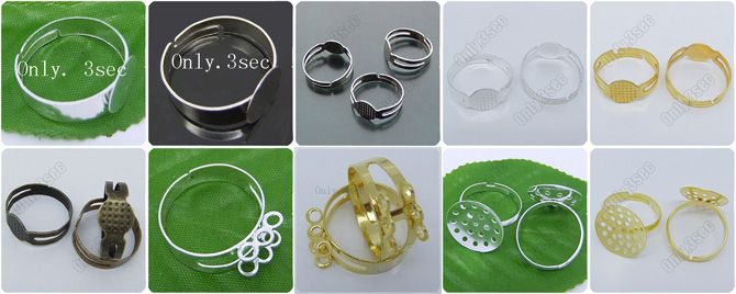 15 pcs Silver Adjustable Blank Ring with Mesh Pad P160  