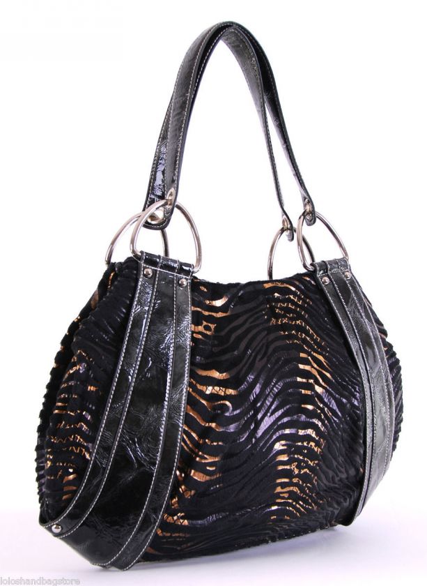 Sophia FAUX Mink BLACK Zebra Design Shoulder bag  
