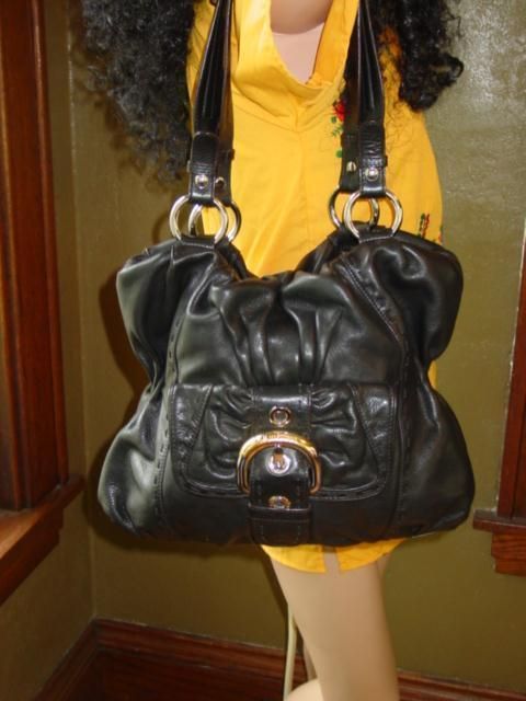 XL B MAKOWSKY BLACK LEATHER PLEATED HOBO TOTE HANDBAG PURSE BAG LOOK $ 