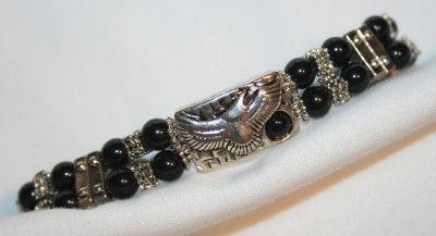 Black Beaded Southwest Feather Hawk Stretch Bracelet  