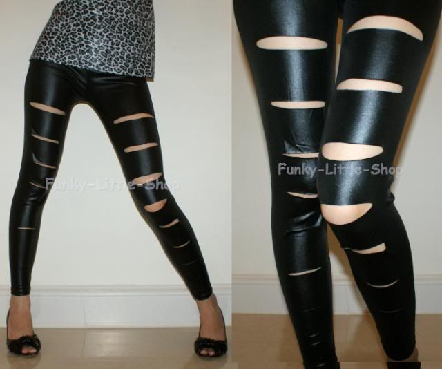 Shiny black Sliced leggings tight pants rock punk pt356  