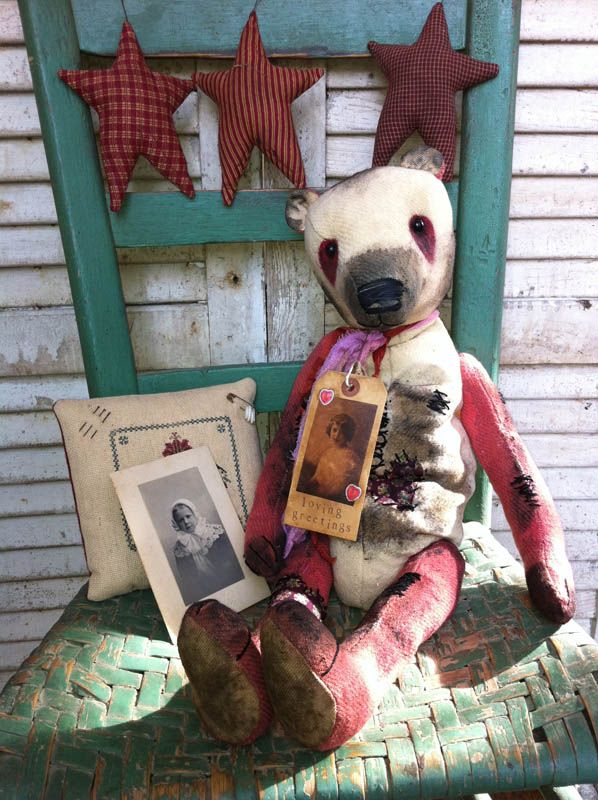 Primitive 20 Valentine Panda Karen Brady Bears Studio TDIPT VERY worn 