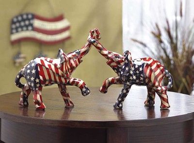 AMERICAN FLAG Patchwork ELEPHANT Figurine Set~Porcelain  